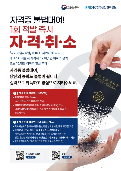국가기술자격증 불법대여 예방 및 신고방법 포스터
