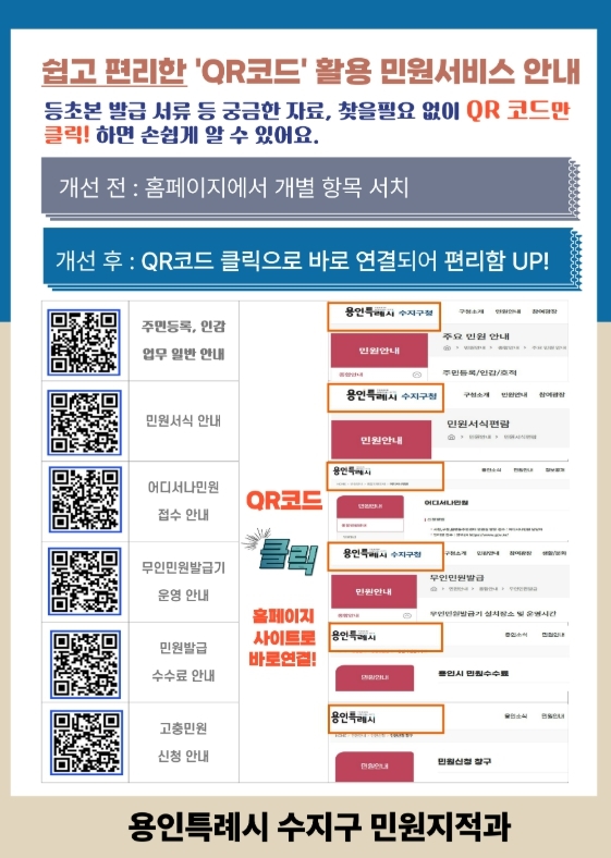  용인특례시 수지구, QR코드 활용 민원안내 서비스 홍보 포스터